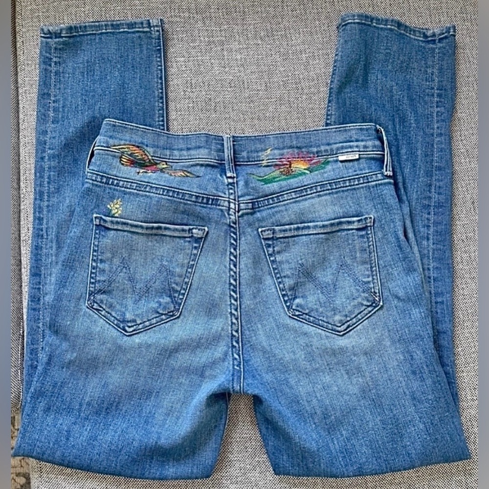 MOTHER Mid Rise Dazzler Ankle Jeans Embroidered Denim 25 Rare - Picture 7 of 16